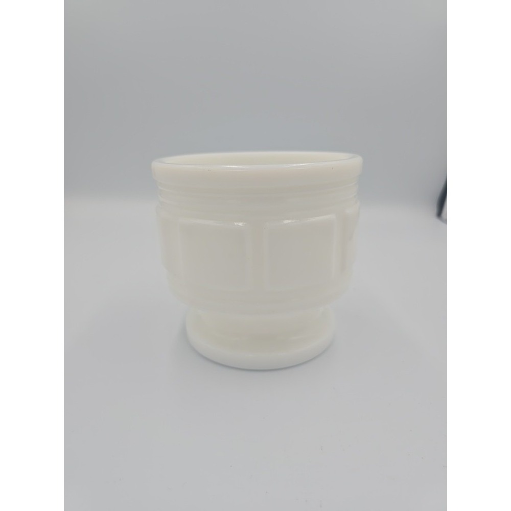 MCM Vintage Randall Milk Glass Jardiniere Block Pattern Pedestal Vase Planter